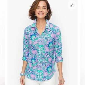 NEW Talbots Floral 100% cotton Button Down Shirt Lavender/ Blue/Green Medium